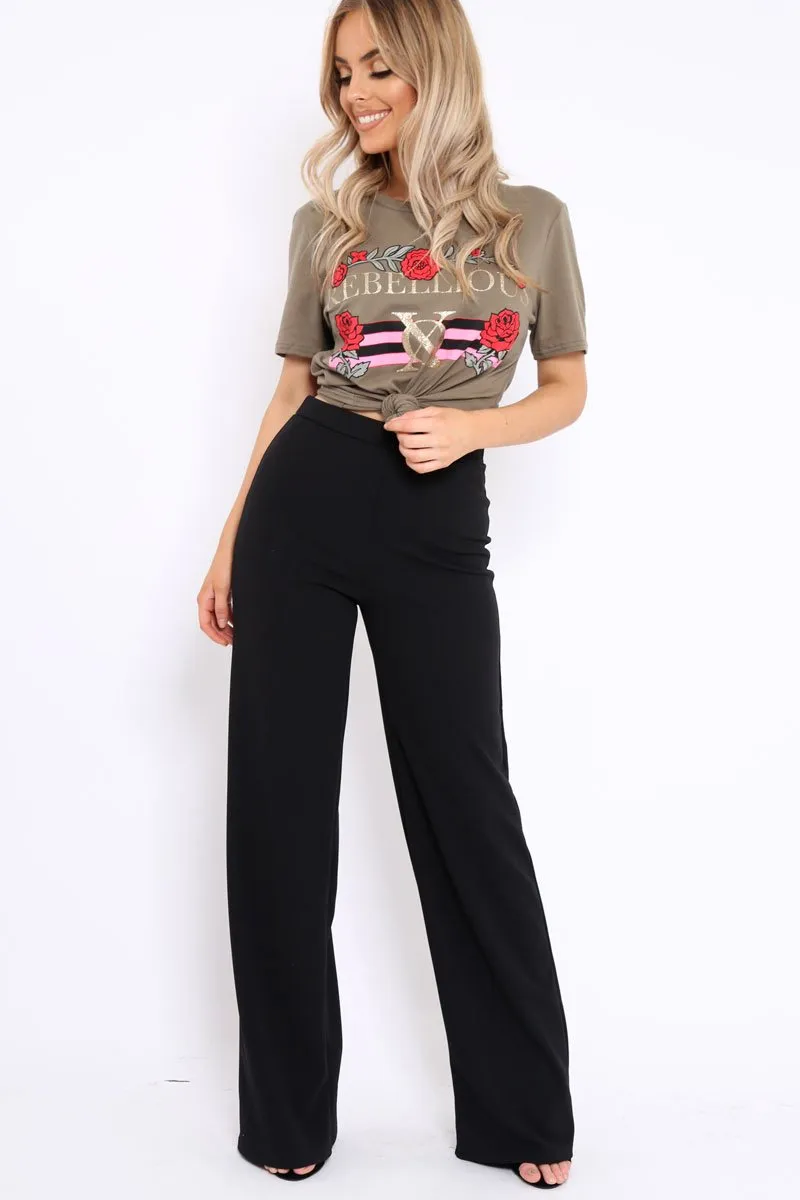 Khaki Rebellious Slogan T-shirt - Casey
