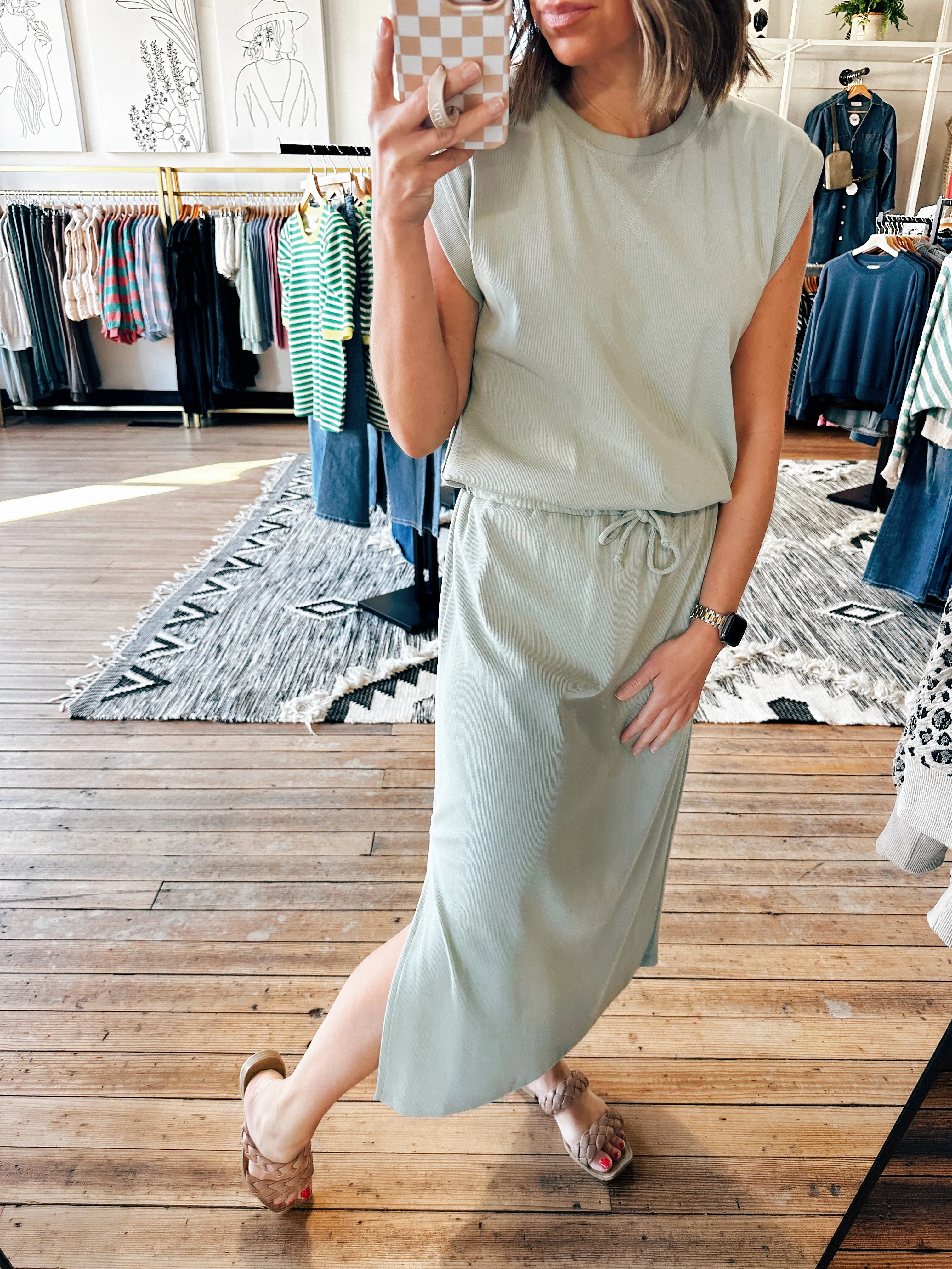 Knit Drawstring Midi Dress-2 Colors