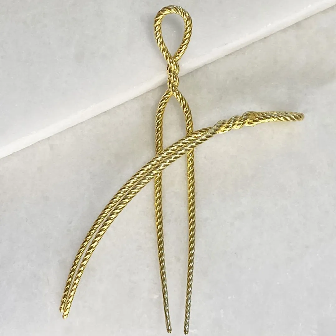 Lariat - Double Rope Twist and 14K Gold on Brass Large Hair Pick