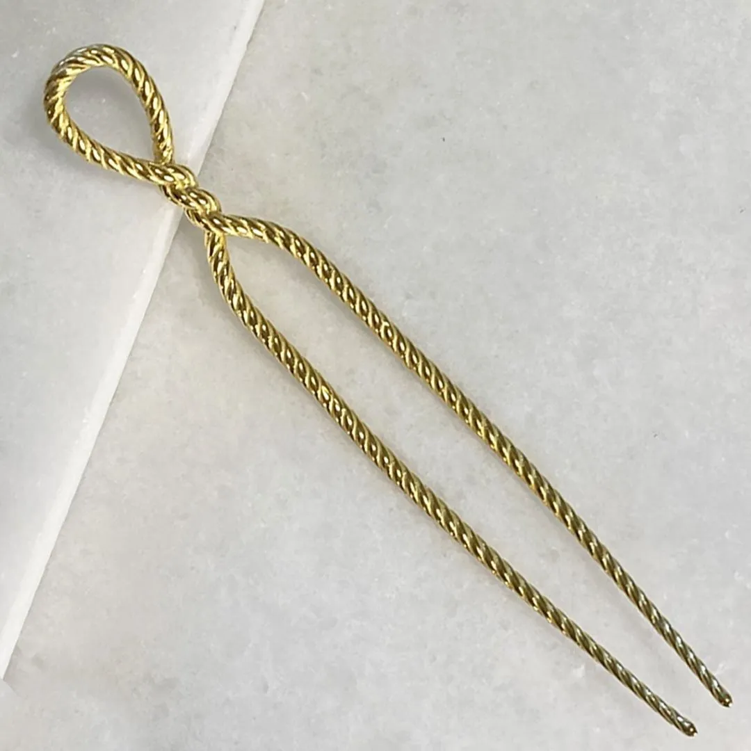 Lariat - Double Rope Twist and 14K Gold on Brass Large Hair Pick
