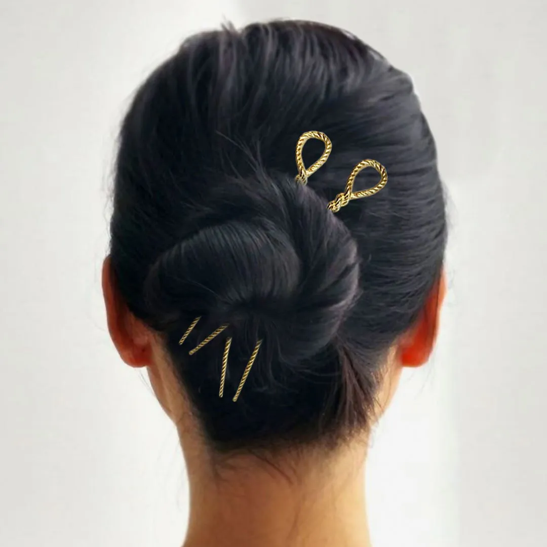 Lariat - Double Rope Twist and 14K Gold on Brass Large Hair Pick