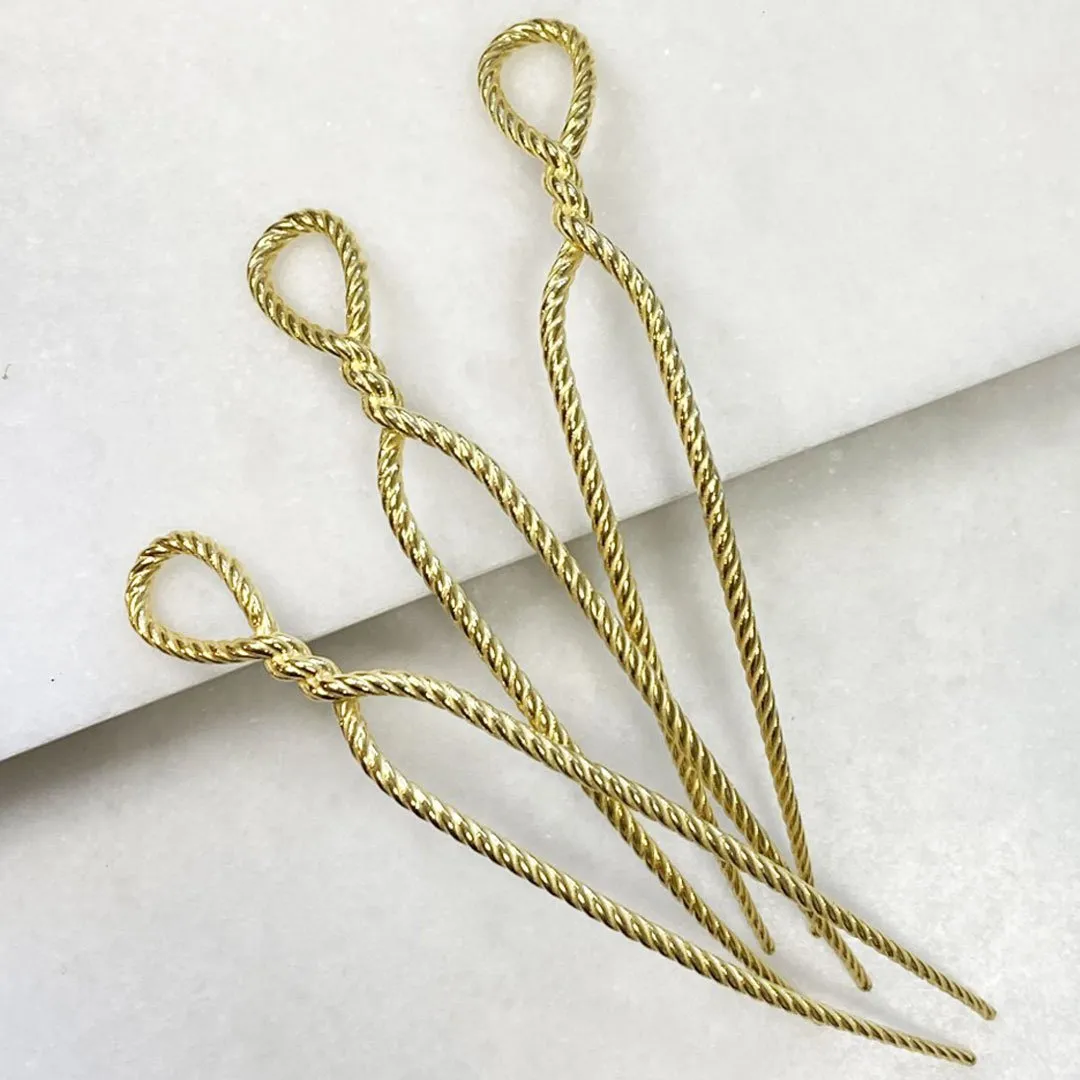 Lariat - Double Rope Twist and 14K Gold on Brass Large Hair Pick