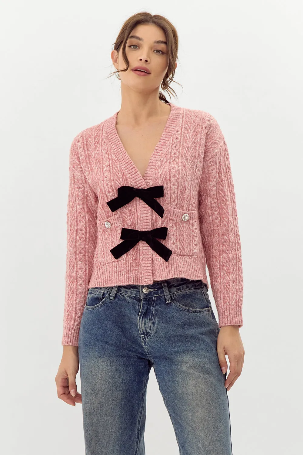 Lauren Bow Front Jeweled Cardigan