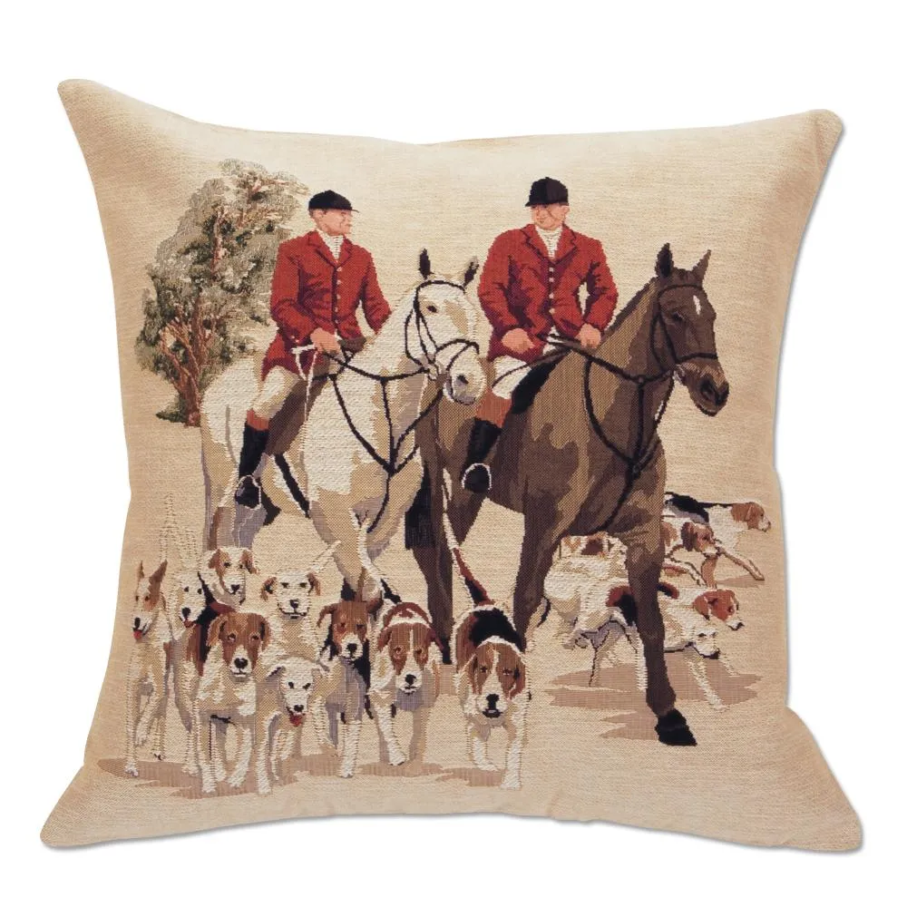 Leading the Hounds - Tapestry Foxhunting Pillow
