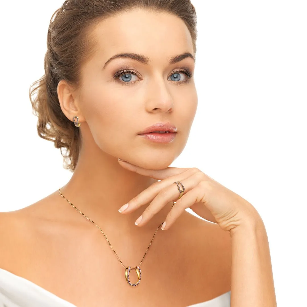 Levade - Black Moisannite Stones and 14K Gold on Sterling Silver Horseshoe Necklace