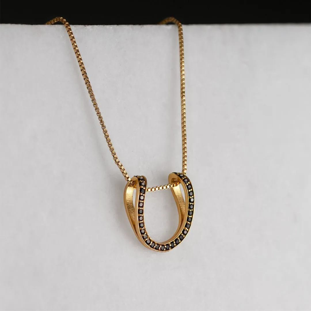 Levade - Black Moisannite Stones and 14K Gold on Sterling Silver Horseshoe Necklace