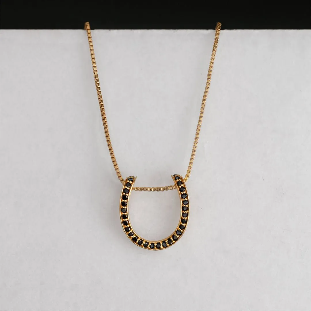 Levade - Black Moisannite Stones and 14K Gold on Sterling Silver Horseshoe Necklace