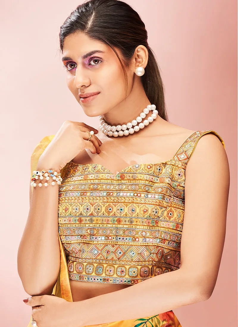 Lime Yellow Floral Embroidered Lehenga Choli