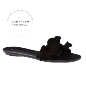 Loeffler Randal Black Suede &quot;Birdie&quot; Ruffled Slides - Size 7.5