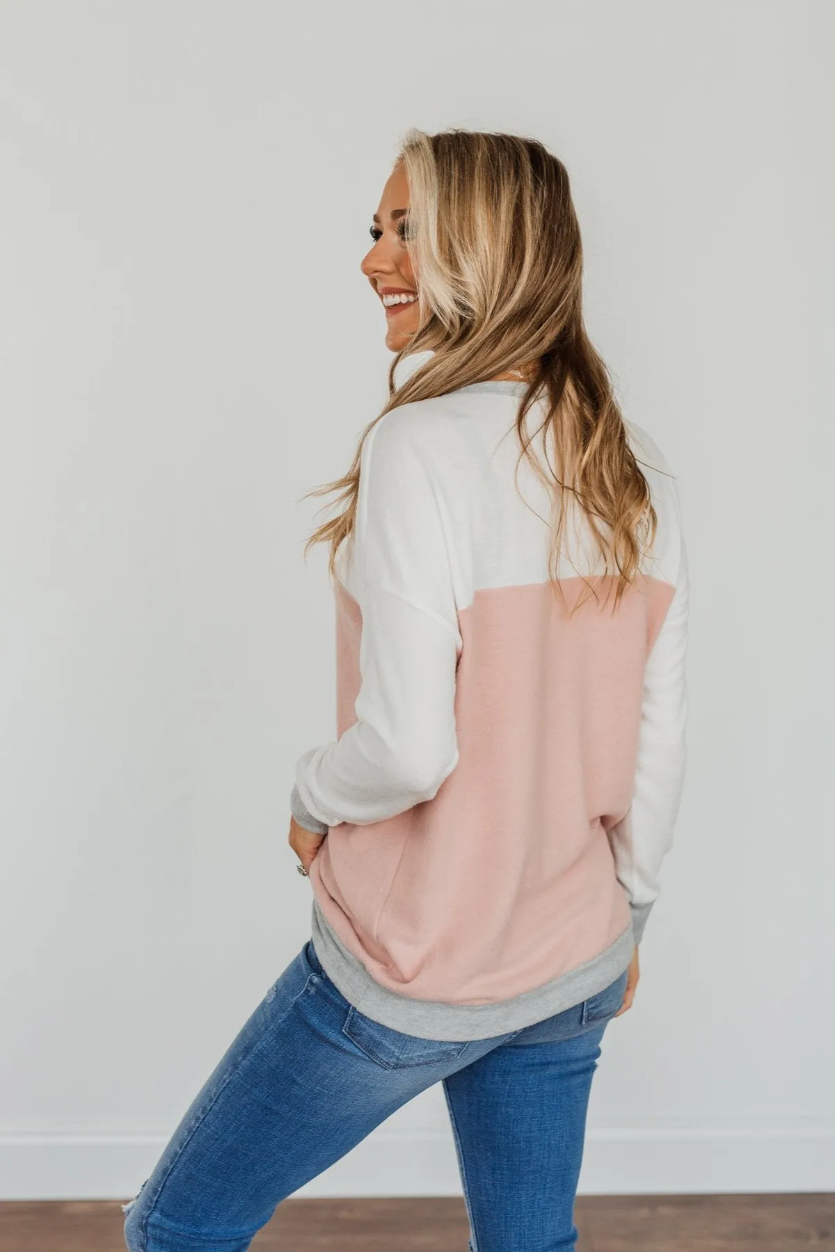 Make Their Heads Turn Color Block Top- Ivory & Dusty Pink
