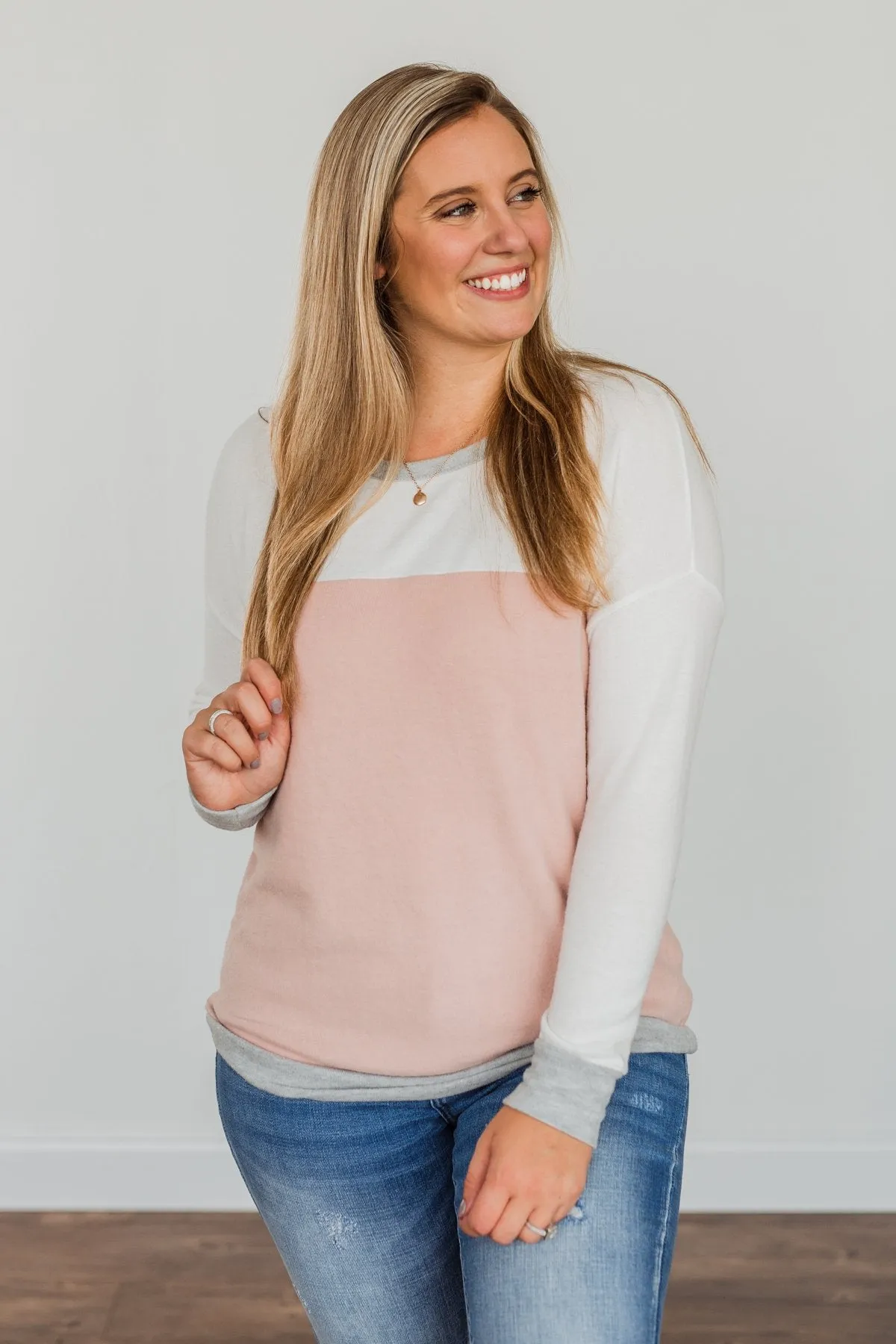 Make Their Heads Turn Color Block Top- Ivory & Dusty Pink