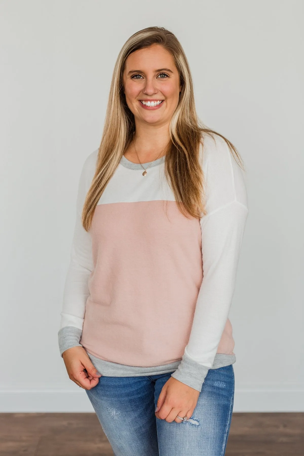 Make Their Heads Turn Color Block Top- Ivory & Dusty Pink
