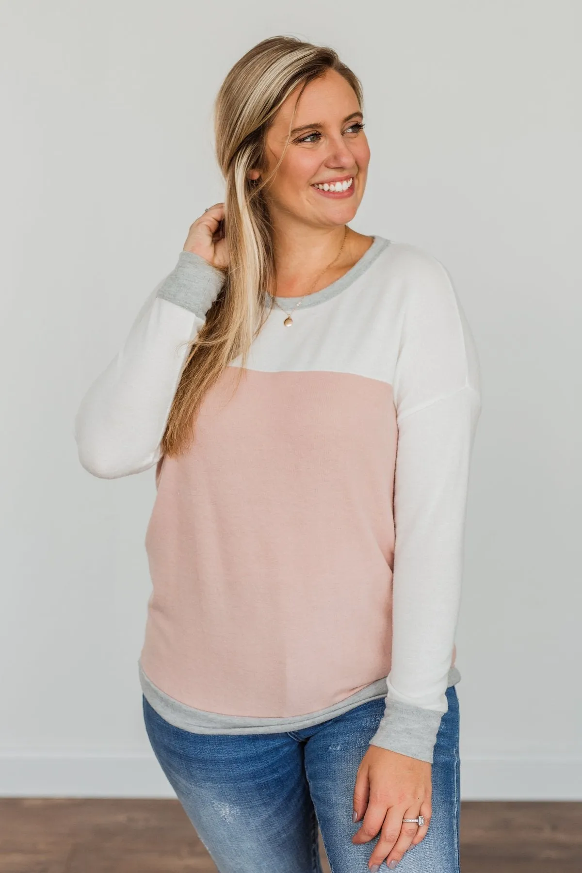 Make Their Heads Turn Color Block Top- Ivory & Dusty Pink