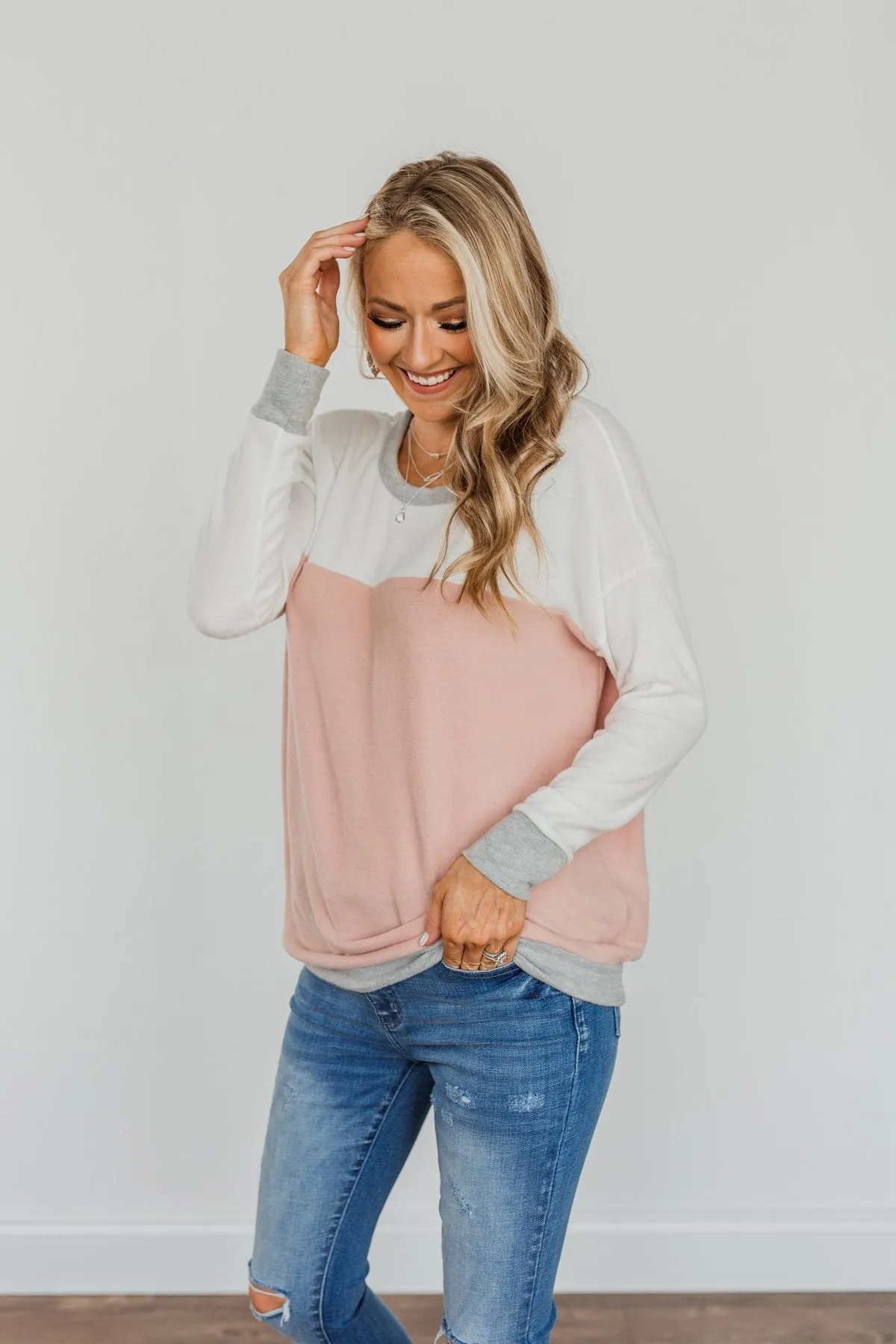 Make Their Heads Turn Color Block Top- Ivory & Dusty Pink