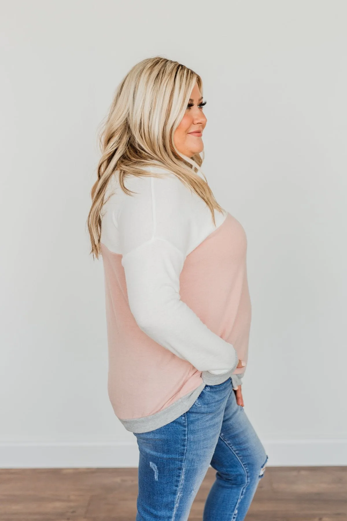Make Their Heads Turn Color Block Top- Ivory & Dusty Pink