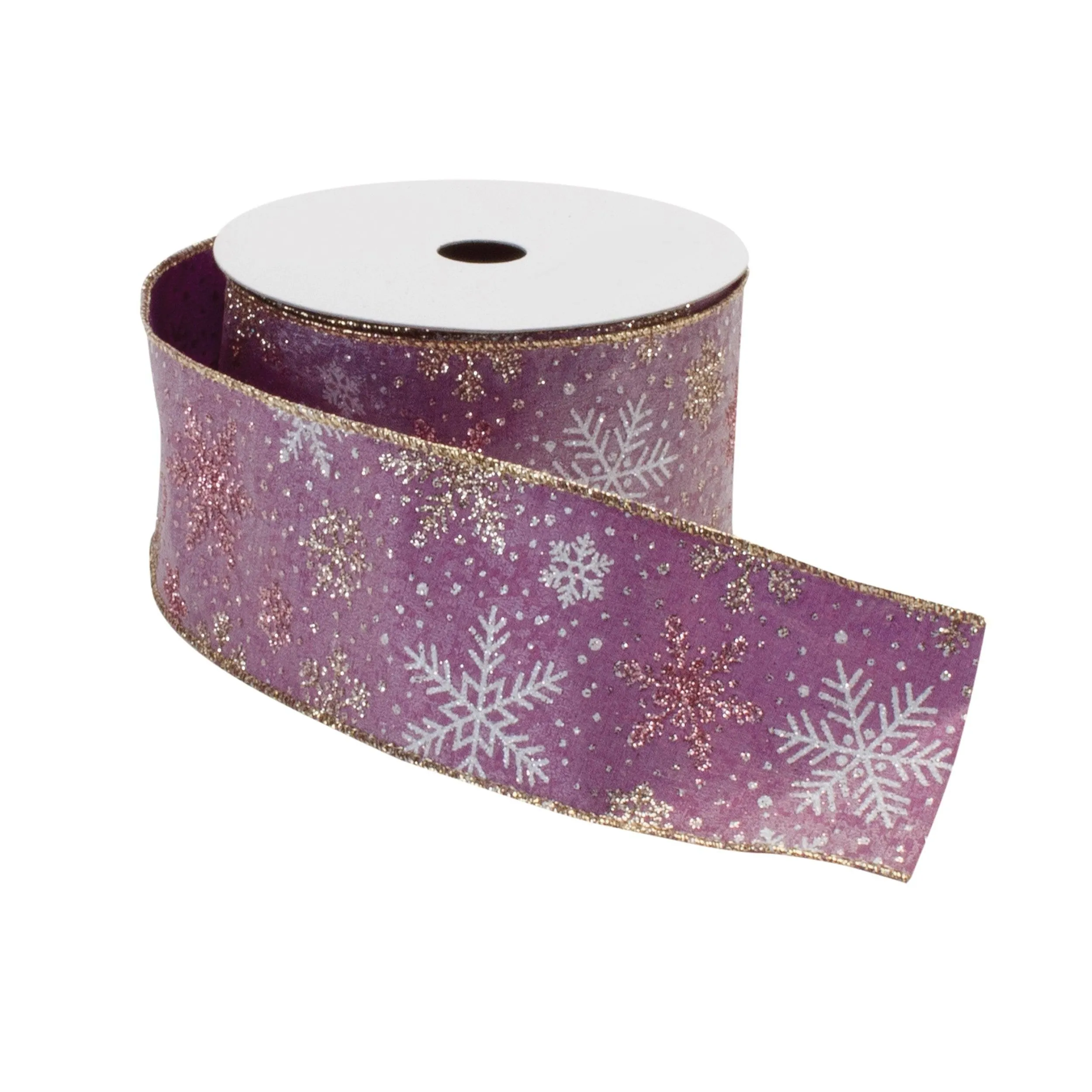 Mauve and Glitter Snowflake Wired Ribbon 2.5" x 10yds.