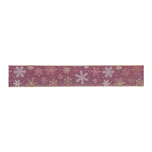 Mauve and Glitter Snowflake Wired Ribbon 2.5" x 10yds.