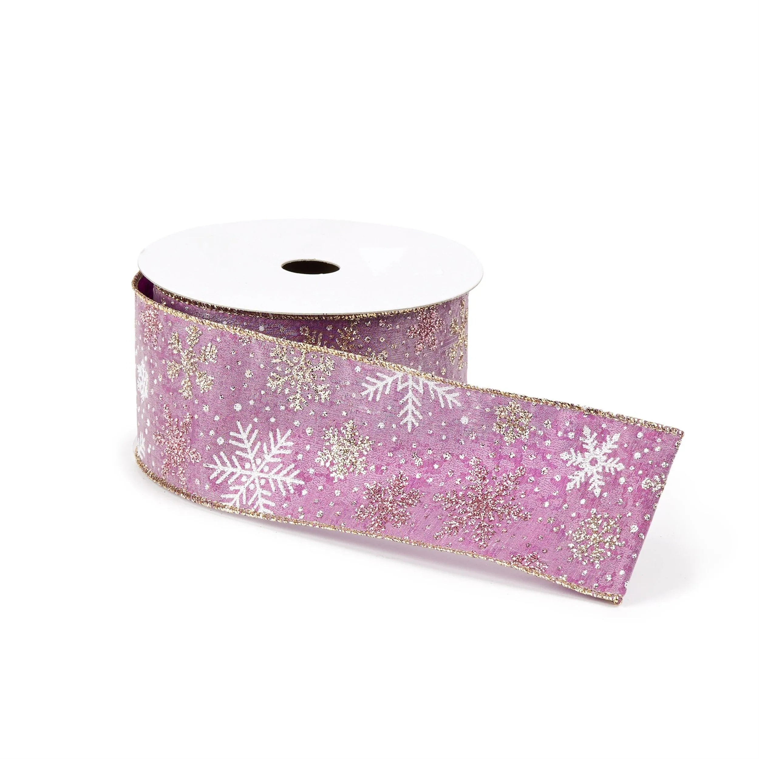 Mauve and Glitter Snowflake Wired Ribbon 2.5" x 10yds.
