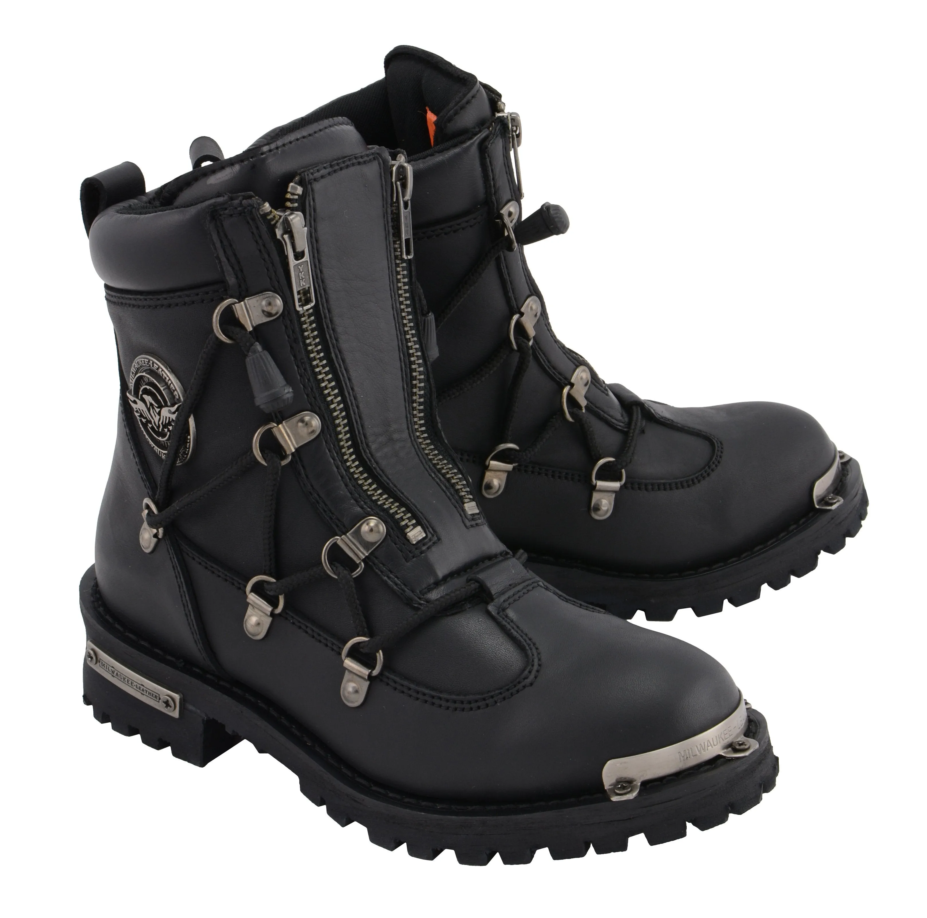 MBL9375 Women's Black Leather Diamond 6-Inch Twin Zipper Lock Riding Boots