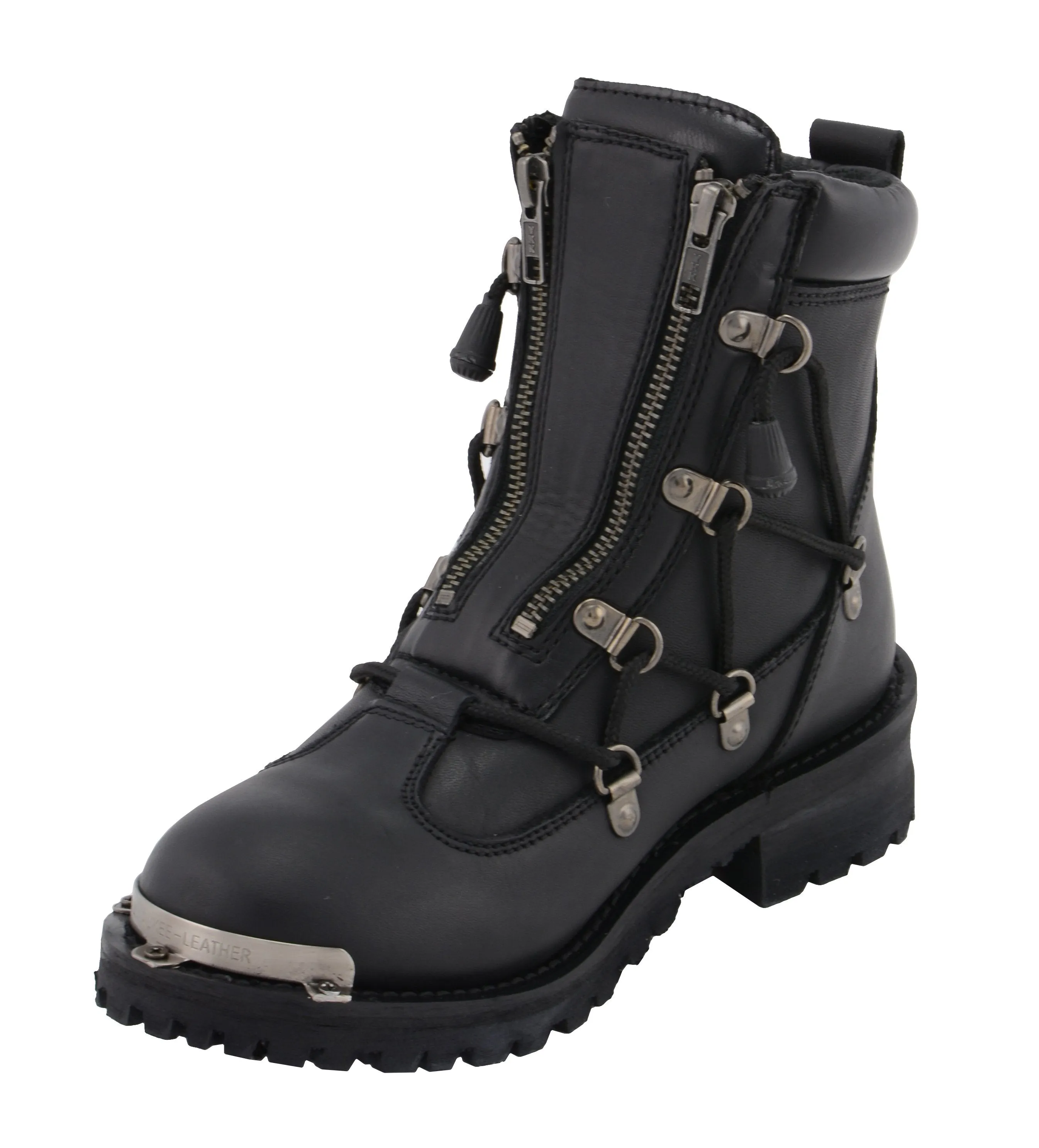 MBL9375 Women's Black Leather Diamond 6-Inch Twin Zipper Lock Riding Boots