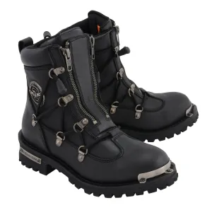 MBL9375 Women's Black Leather Diamond 6-Inch Twin Zipper Lock Riding Boots