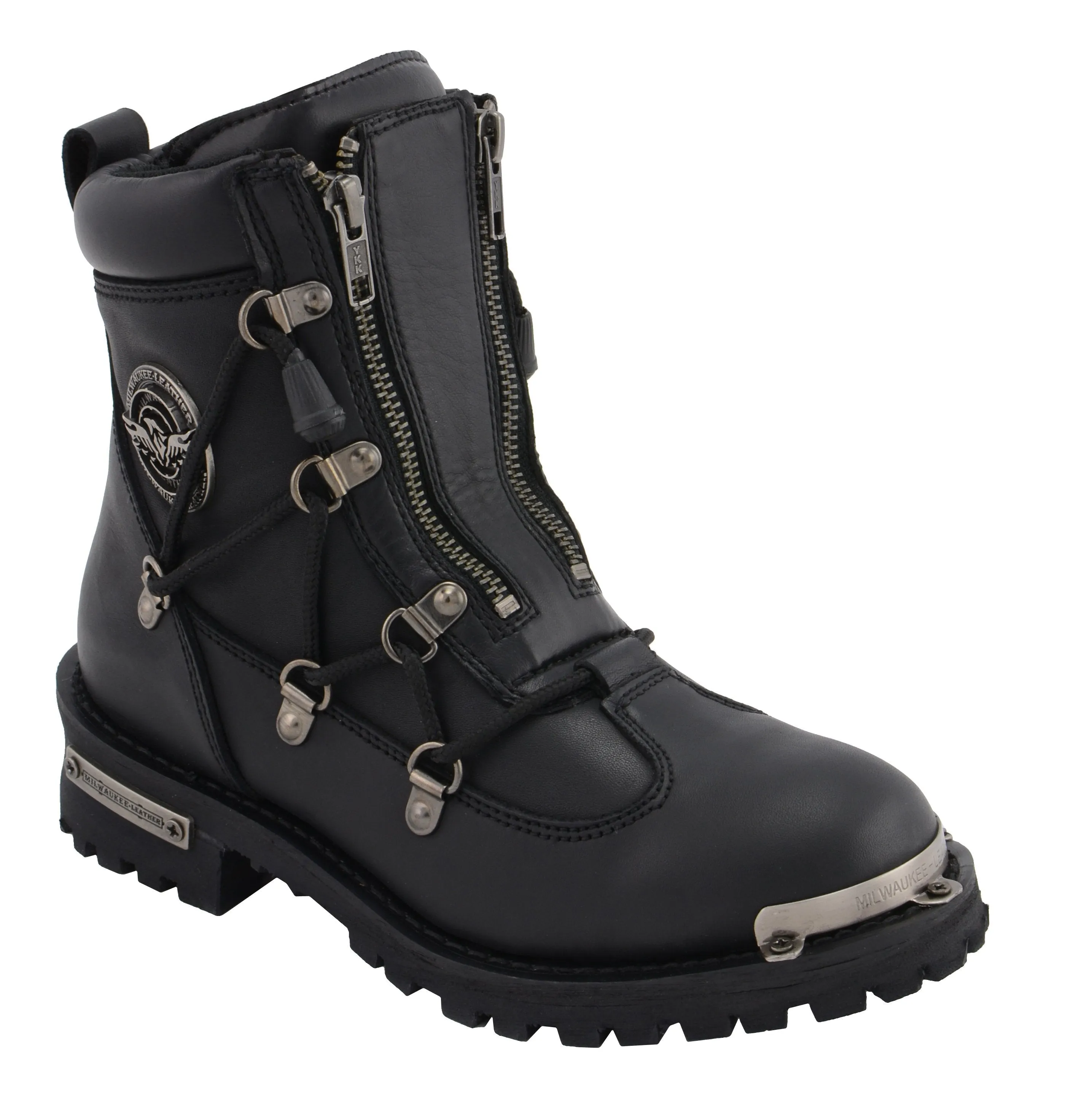 MBL9375 Women's Black Leather Diamond 6-Inch Twin Zipper Lock Riding Boots