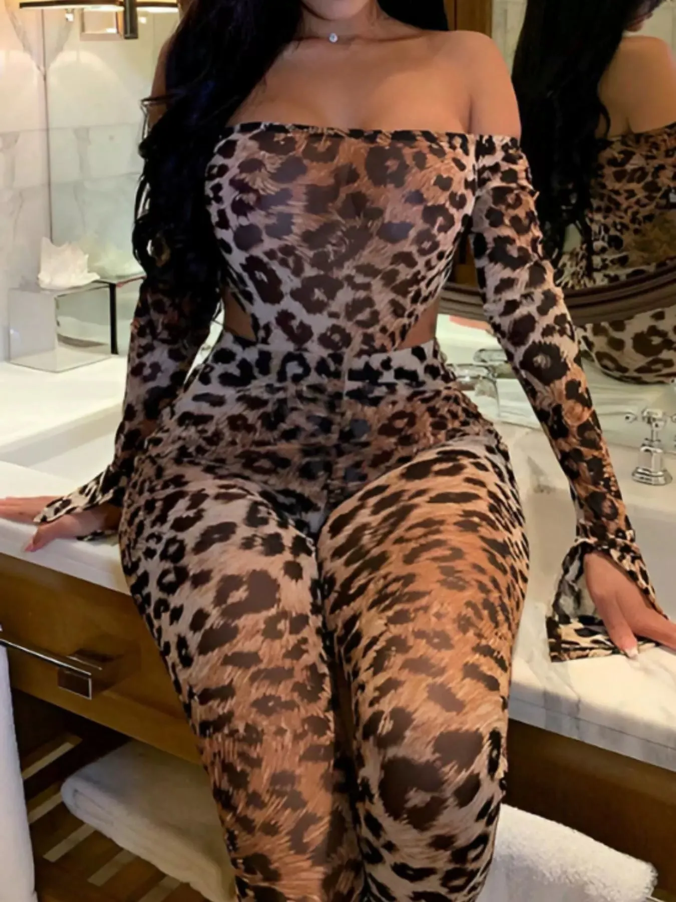 Mesh Leopard Print Bodysuit