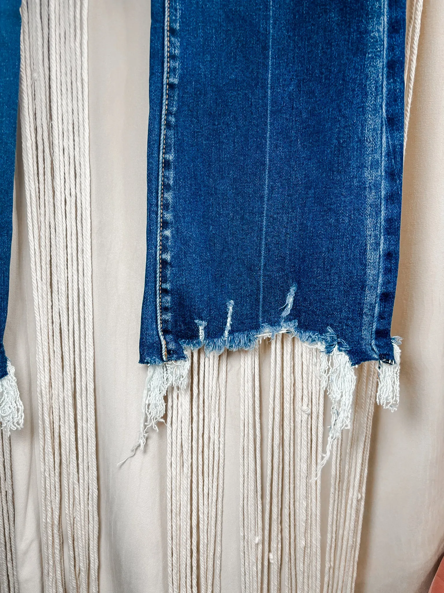 Mid rise dark wash kick crop flare denim jeans