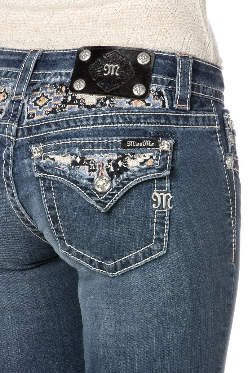 Miss Me Candy Ikat Insert Boot Cut Jeans