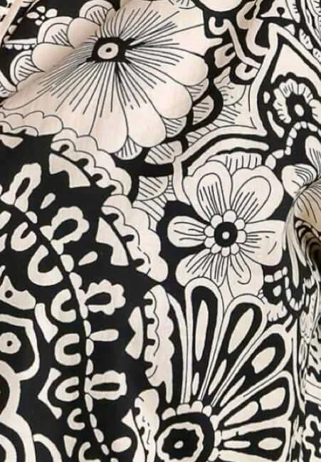 Moment in Time Mixed Print Puff Sleeve Tiered Midi Dress in Black - Misses and Curvy