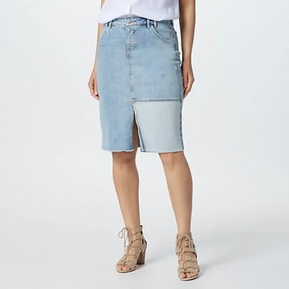 NEW NYDJ Denim Skirt Destructed Radiance 12