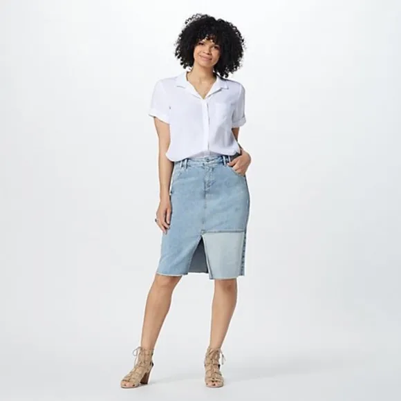 NEW NYDJ Denim Skirt Destructed Radiance 12