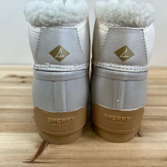 NEW Sperry Cozy Duck boots winter rain waterproof silver tan Womens 6 Mens 5