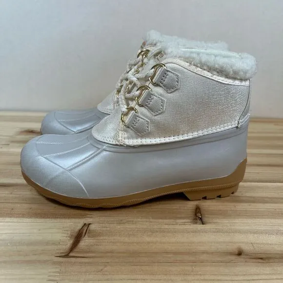 NEW Sperry Cozy Duck boots winter rain waterproof silver tan Womens 6 Mens 5