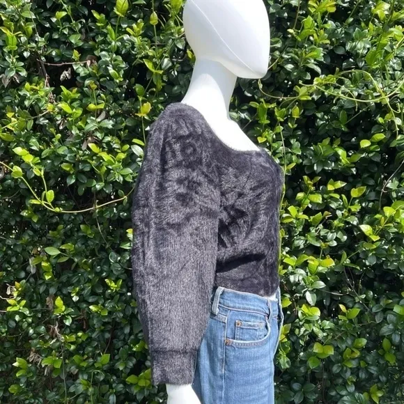 NWT Free People Moonbeam Black Classic Scoop Neck Plush Sweater