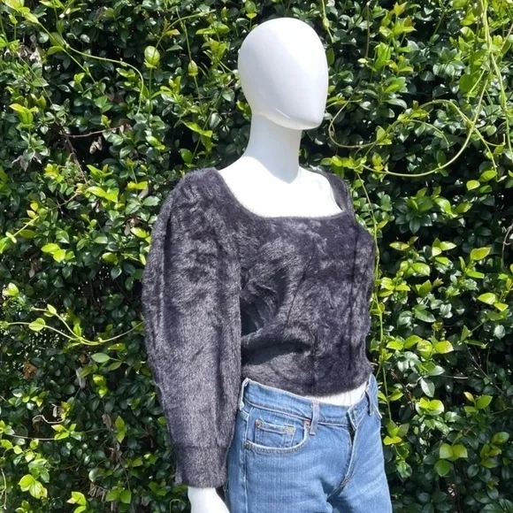 NWT Free People Moonbeam Black Classic Scoop Neck Plush Sweater
