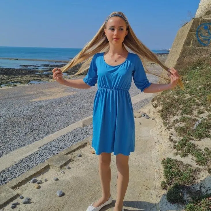 Petite Blue Dress ( Pull down to breastfeed)