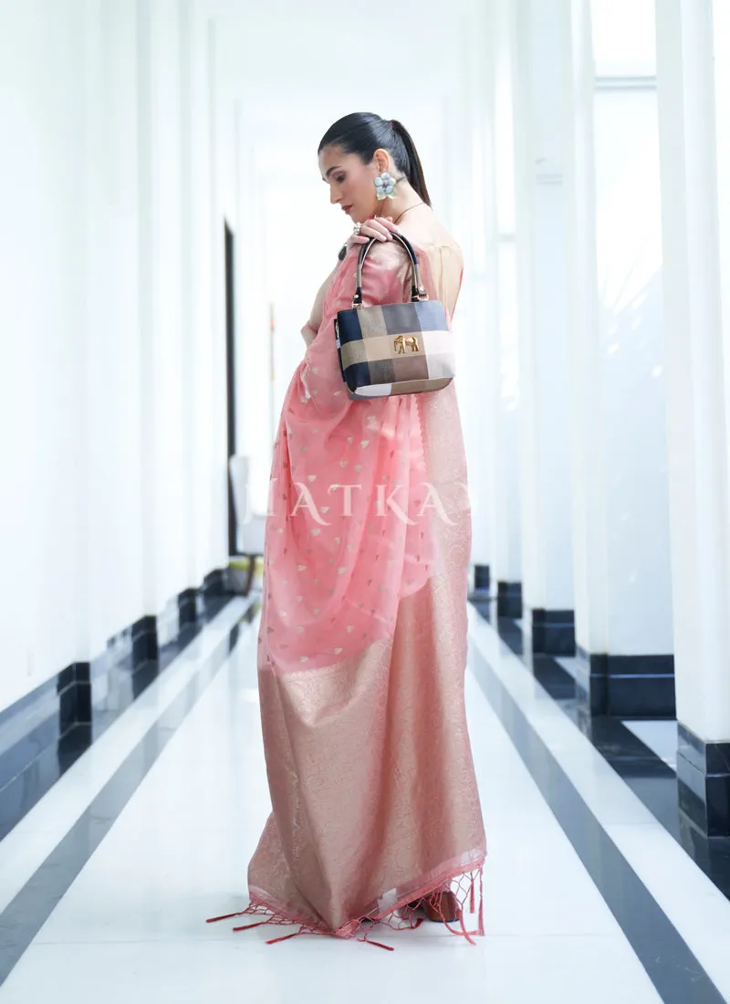 Pink Mukaish Weaved Modal Silk Saree