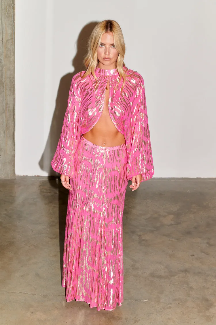 Pink Viscose Jacquard Skirt