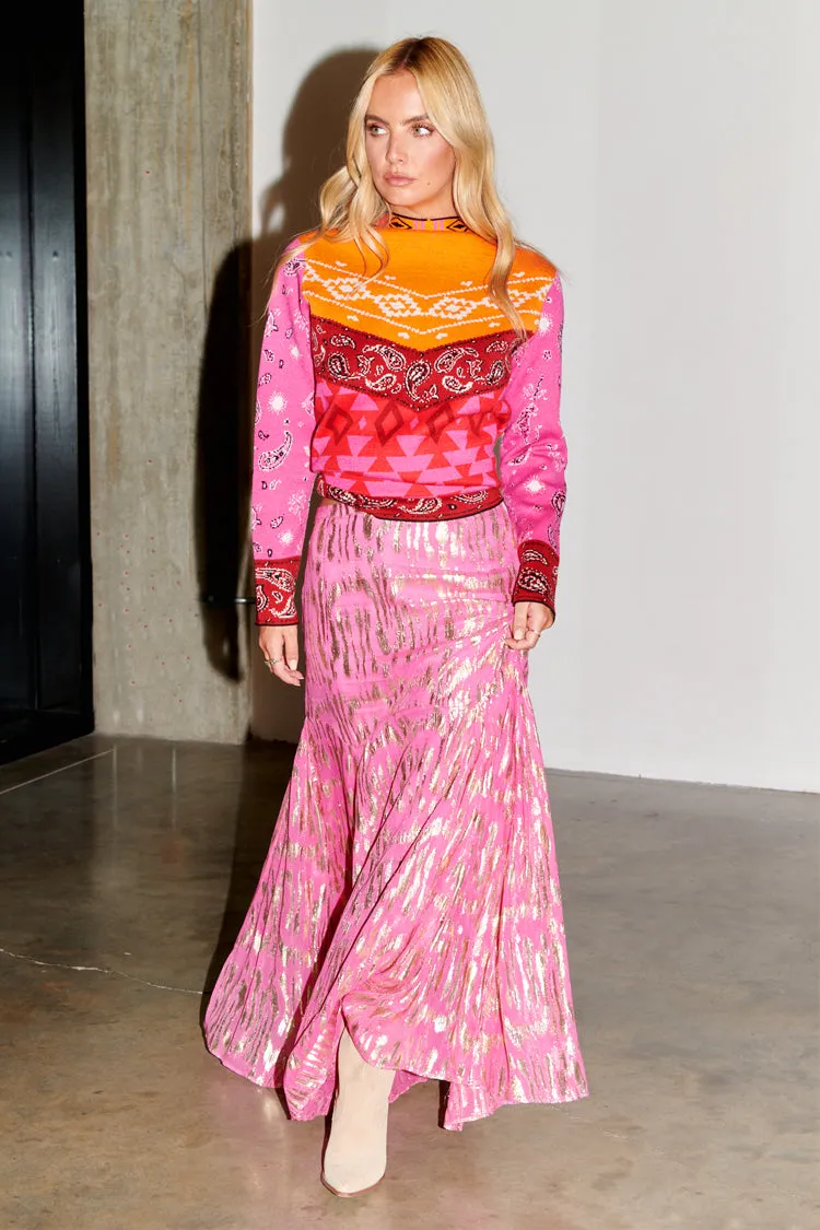 Pink Viscose Jacquard Skirt