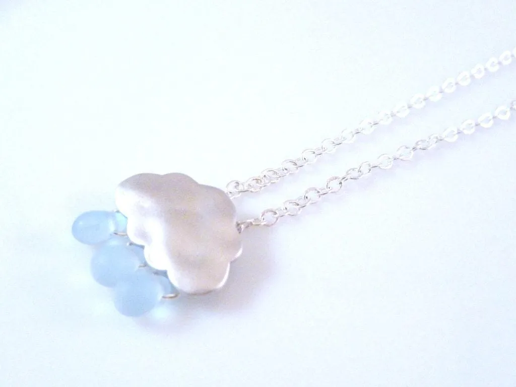 Rain Cloud Earrings, matte silver cloud, blue raindrops, rain drops keep falling on my head, 925 sterling silver posts, small storm earrings