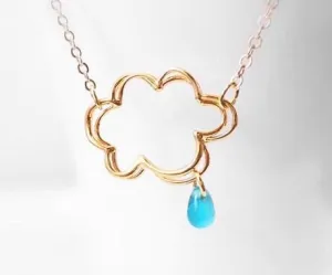 Raindrop Cloud Necklace, rain necklace, gold cloud, silver cloud necklace, electric blue drop, weather necklace, singing rain, storm pendant