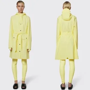 Rains New Belted Curve Jacket in Straw Yellow Size Small Rain Coat Trench