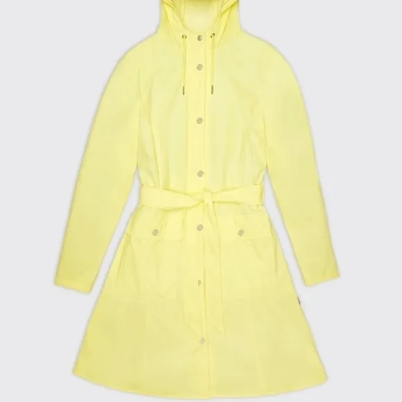 Rains New Belted Curve Jacket in Straw Yellow Size Small Rain Coat Trench