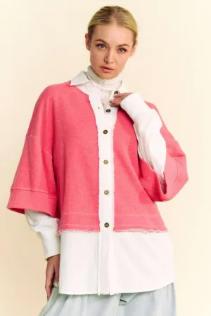 Red Faux Layered French Terry Contrast Top