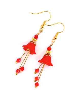 Ruby Siam Red Flower Bell Earrings