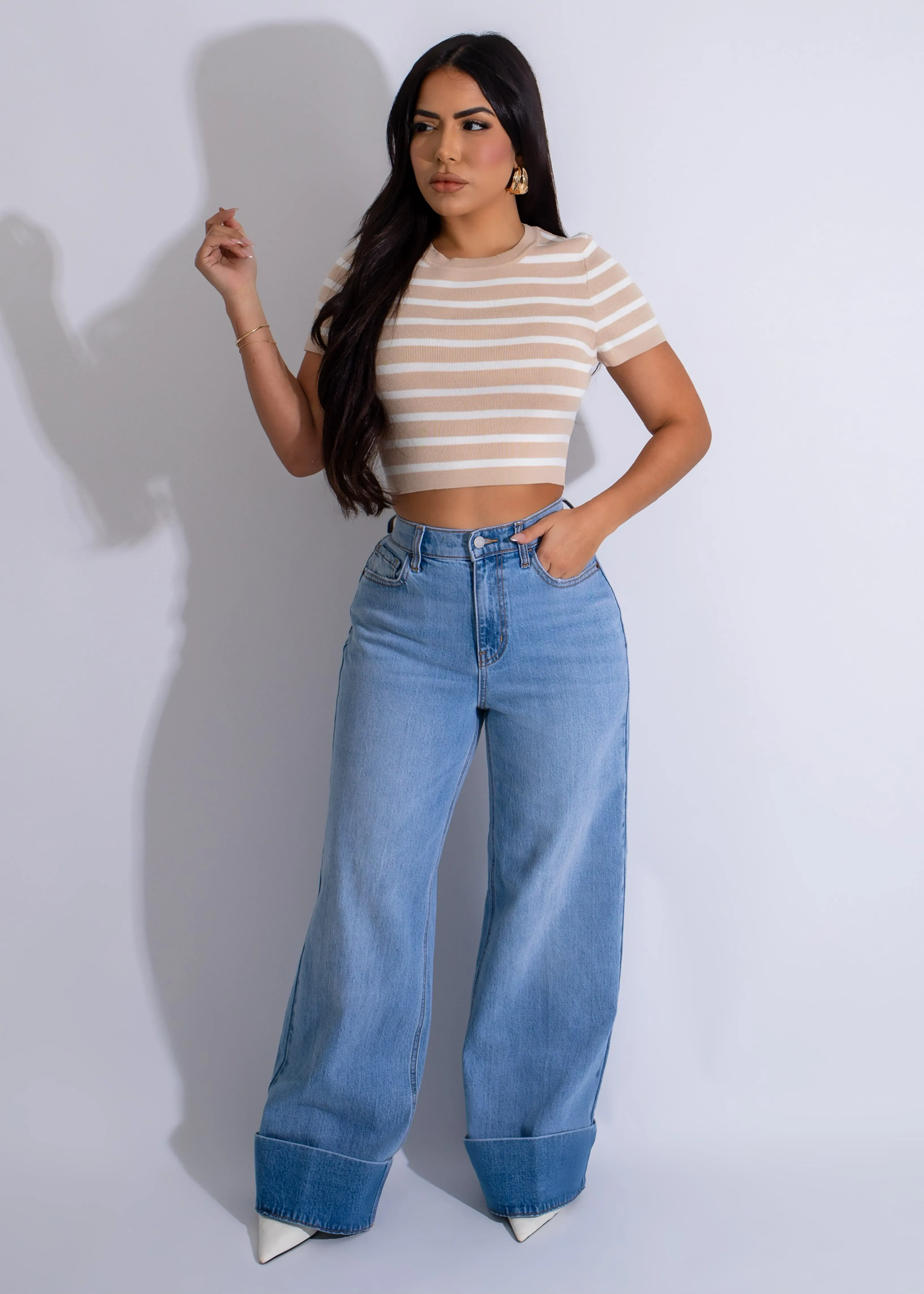 Sailor's Stripes Knit Crop Top Nude