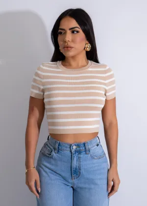 Sailor's Stripes Knit Crop Top Nude