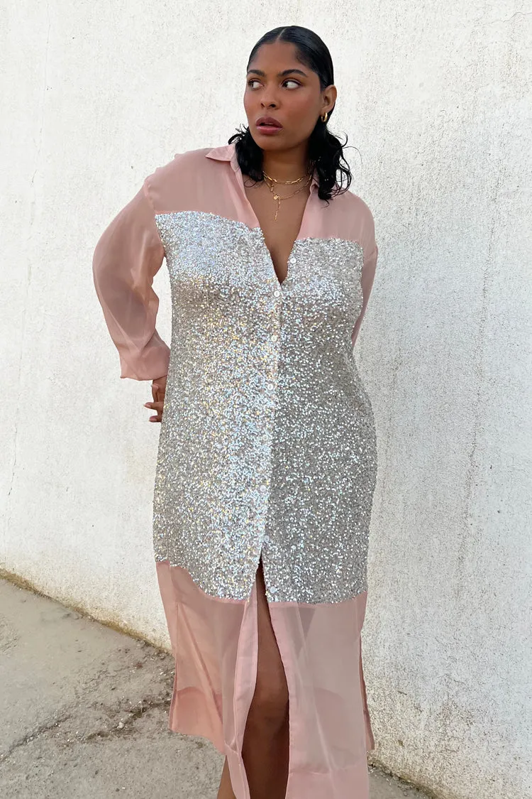 Sequin Mix Lila Shirt Dress