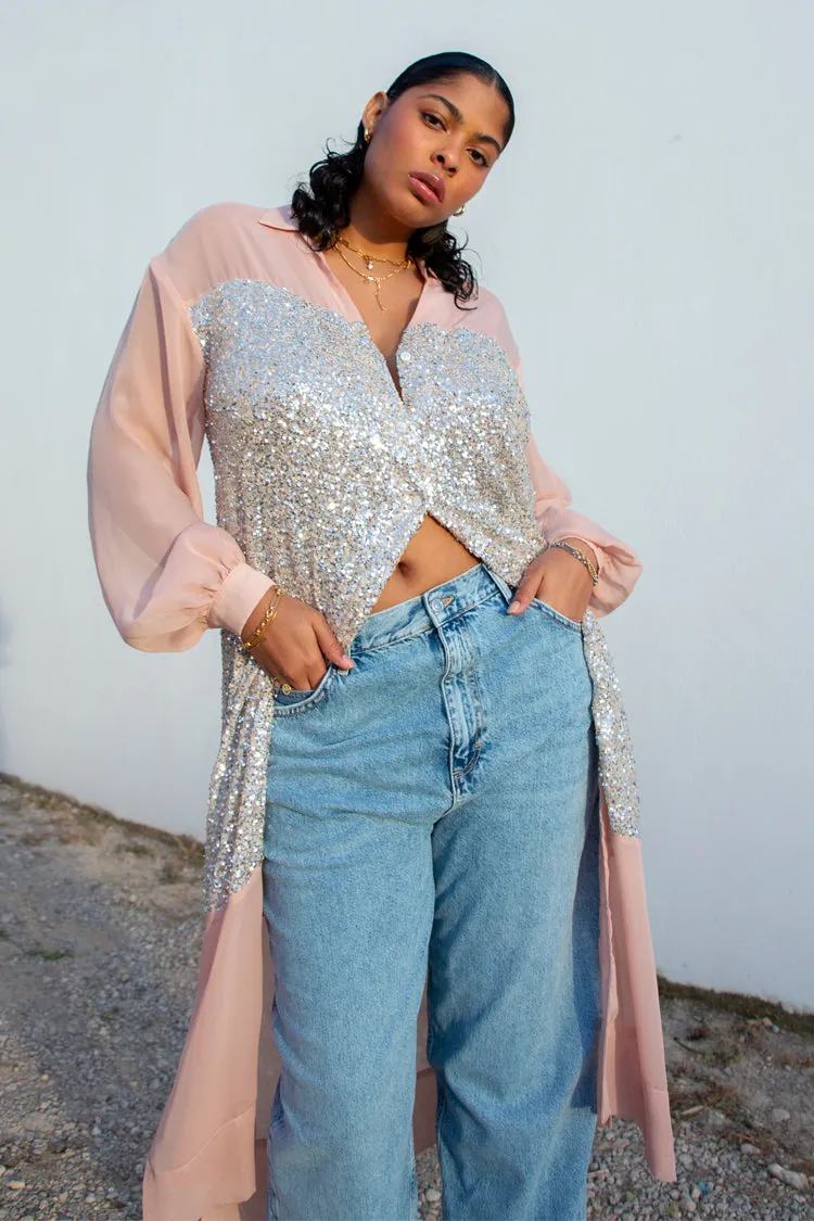Sequin Mix Lila Shirt Dress